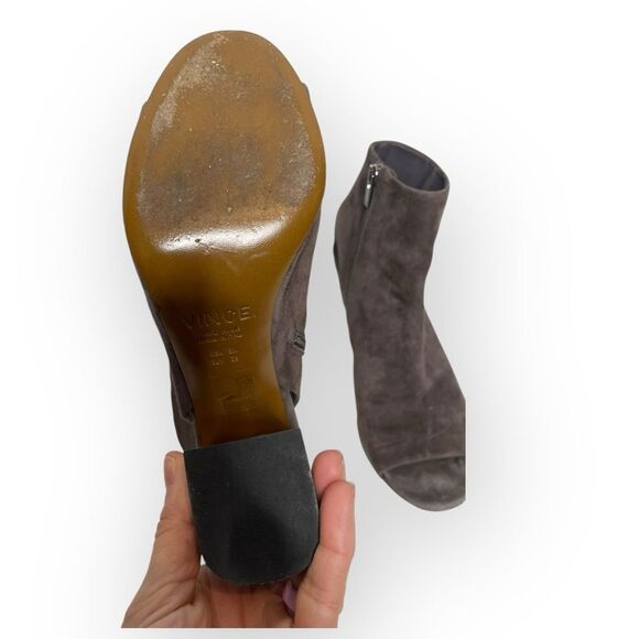 VINCE Fenmore Suede Peep Toe Booties Brown Suede Women's Ankle Boots Heels 9 - Picture 5 of 6